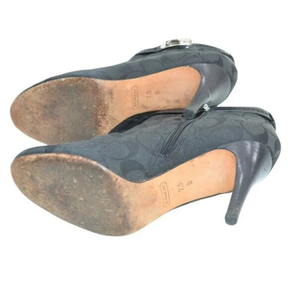 Coach Black Jacquard Logo Leather Zip Ankle Boots Booties Shooties Heels 7.5 - Picture 8 of 8